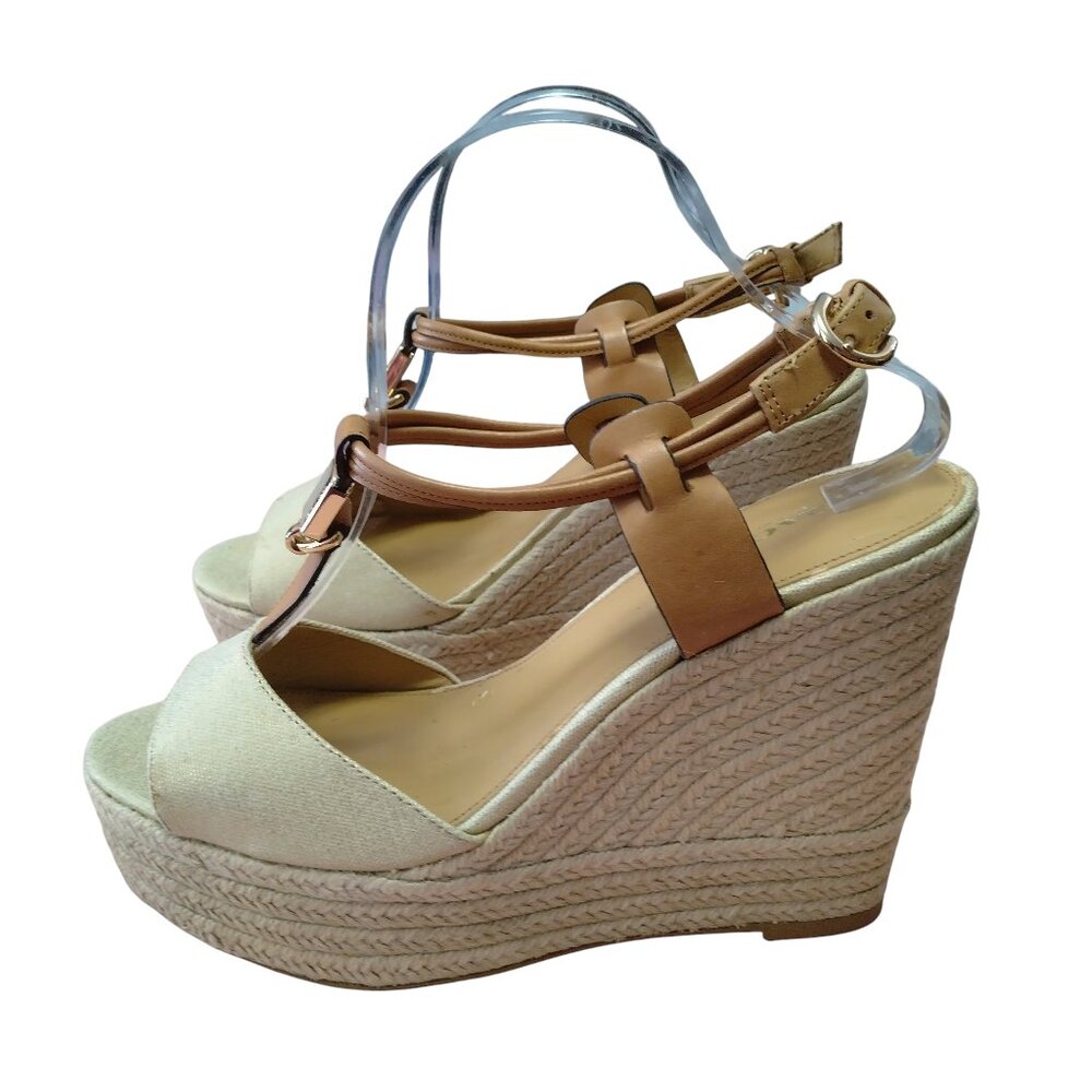 Coach Leah Wedge Platform Espadrille Size 10 Gold Metallic Open Toe Sandals